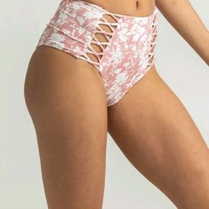 Full Tilt Medium M Braided Pink White High Waist Retro Bikini Bottoms Tillys